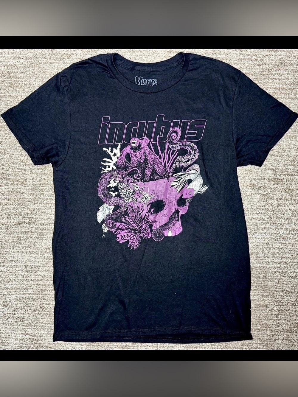 Misfits Incubus Logo and Octopus Skull T-Shirt Graphic Tee Black & Pink Juniors